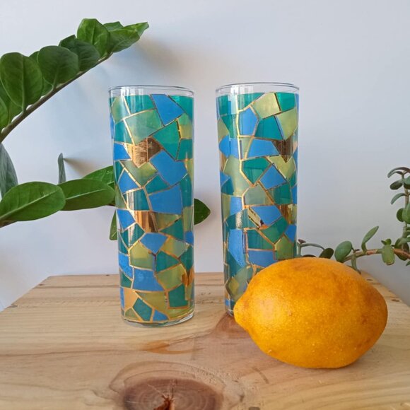 Set (2) Vintage Federal Glass Mosaic Collins Glasses - Picture 9 of 9